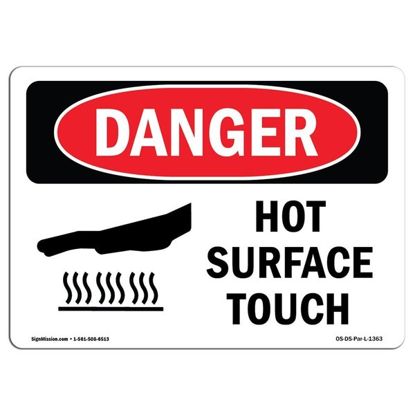 Signmission OSHA Sign, Hot Surface Do Not Touch, 7in X 5in Decal, 7" W, 5" H, Landscape, OS-DS-D-57-L-1363 OS-DS-D-57-L-1363